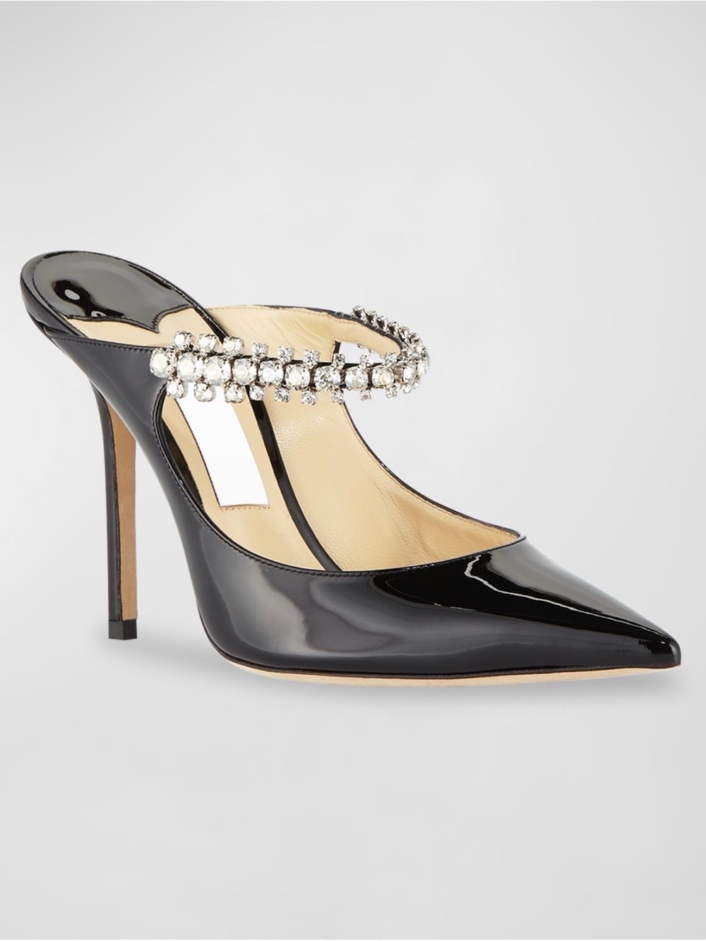Jimmy Choo Bing 100 Black Patent Leather Crystal Mule Pump Heeled Sandals 38 - Picture 2 of 10